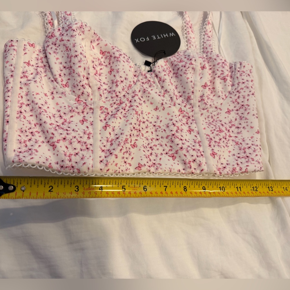 White Fox Weekend Love Bustier Crop Top in Pink Butterfly - Picture 5 of 12